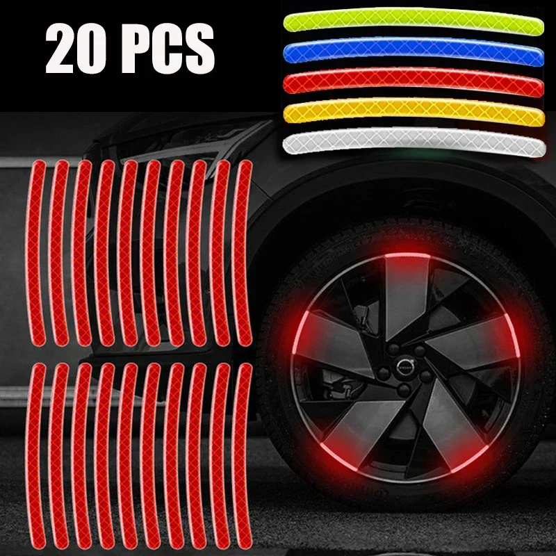 20pcs Luminous Strips Car Wheel Hub Reflective Sticker High Reflective Stripes Tape for Motorcycle Bicycle Car Wheel Decoration