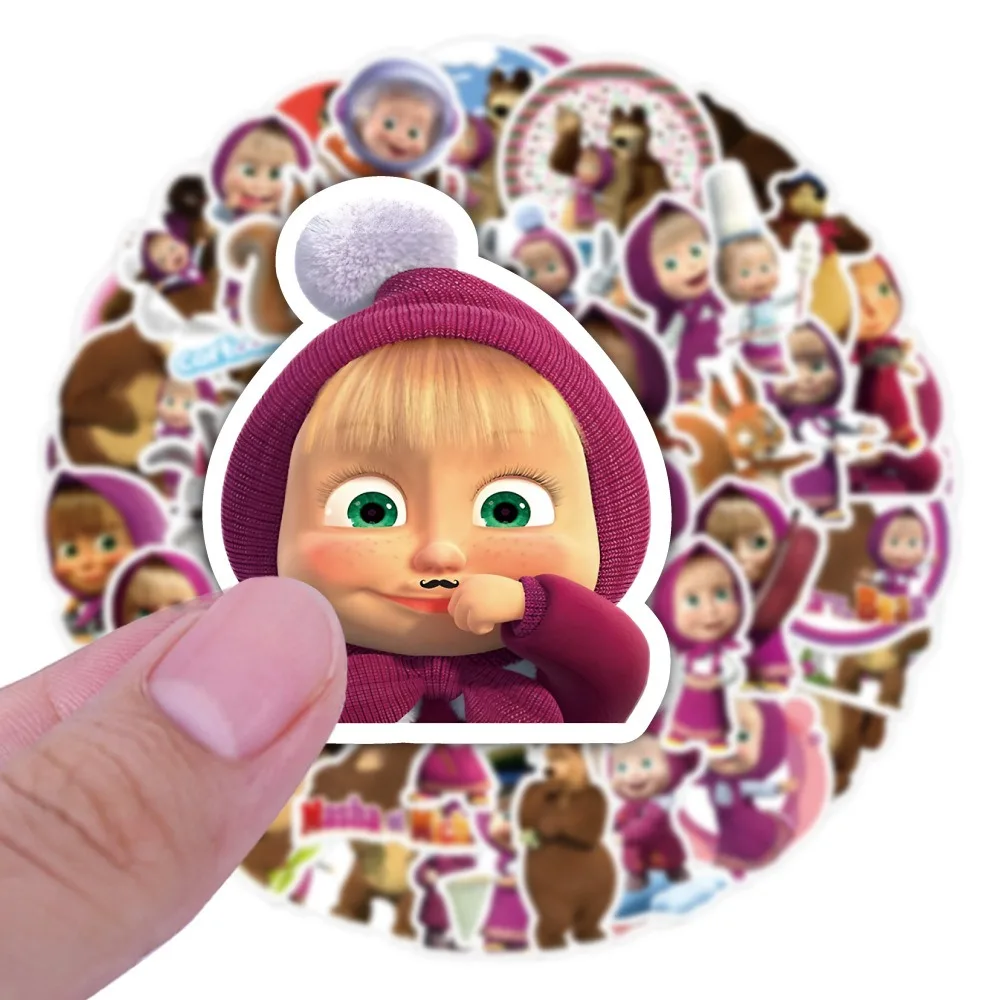 60pc/Lot  Not Repeating  Masha and The Bear  Waterproof Stickers Party Decoration Kids Favor