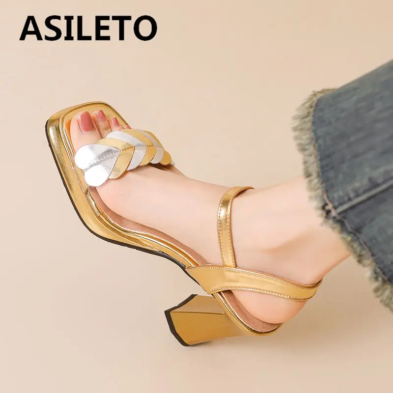 

ASILETO Design Women Sandals Square Toe Block Heels 9cm Platform 2cm Buckle Strap Mixed Color Big Size 44 45 46 Dating Shoes