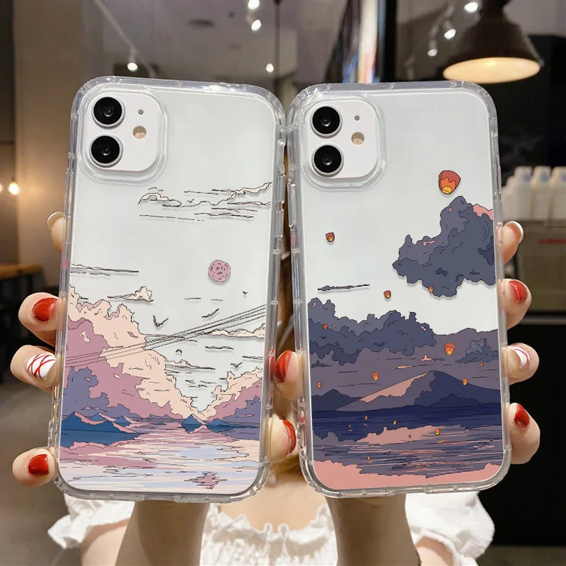 Anime Case For Iphone 11 12 14 13 Case 14 12 11 13 Pro Max X XR XS Max 7 8 14 6 6S Plus 12 13 Mini SE 2020 2022 Scenery Cover