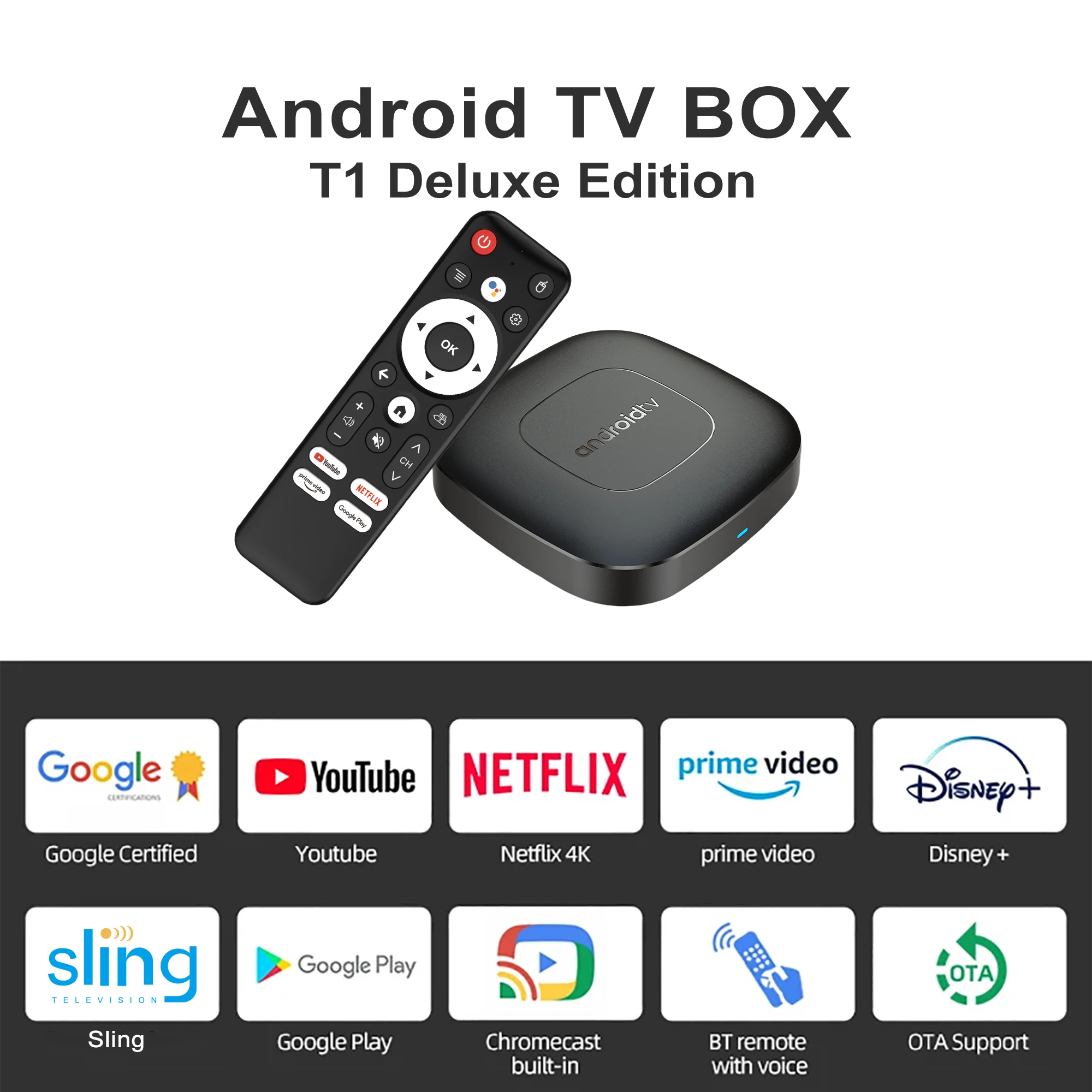 HOT 2024 Mortal T1 Smart Home Theater TV Box  Bluetooth Google Assistant Android13 AllwinnerH313 2.4G&5G Wifi 4K HDR10 Netflix