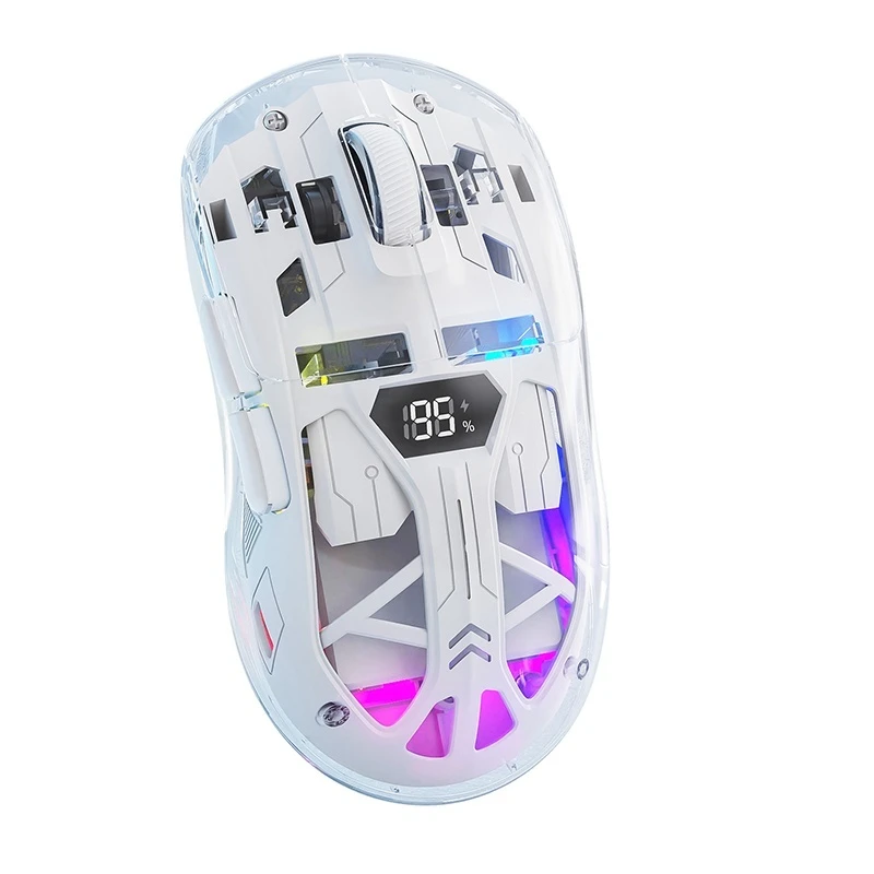 Mouse da gioco wireless Wolf A2 Pro Mouse da gioco trasparenti Rgb Bluetooth 5.3/Type-C Dual Mode Mouse da gioco ergonomico silenzioso per PC/laptop