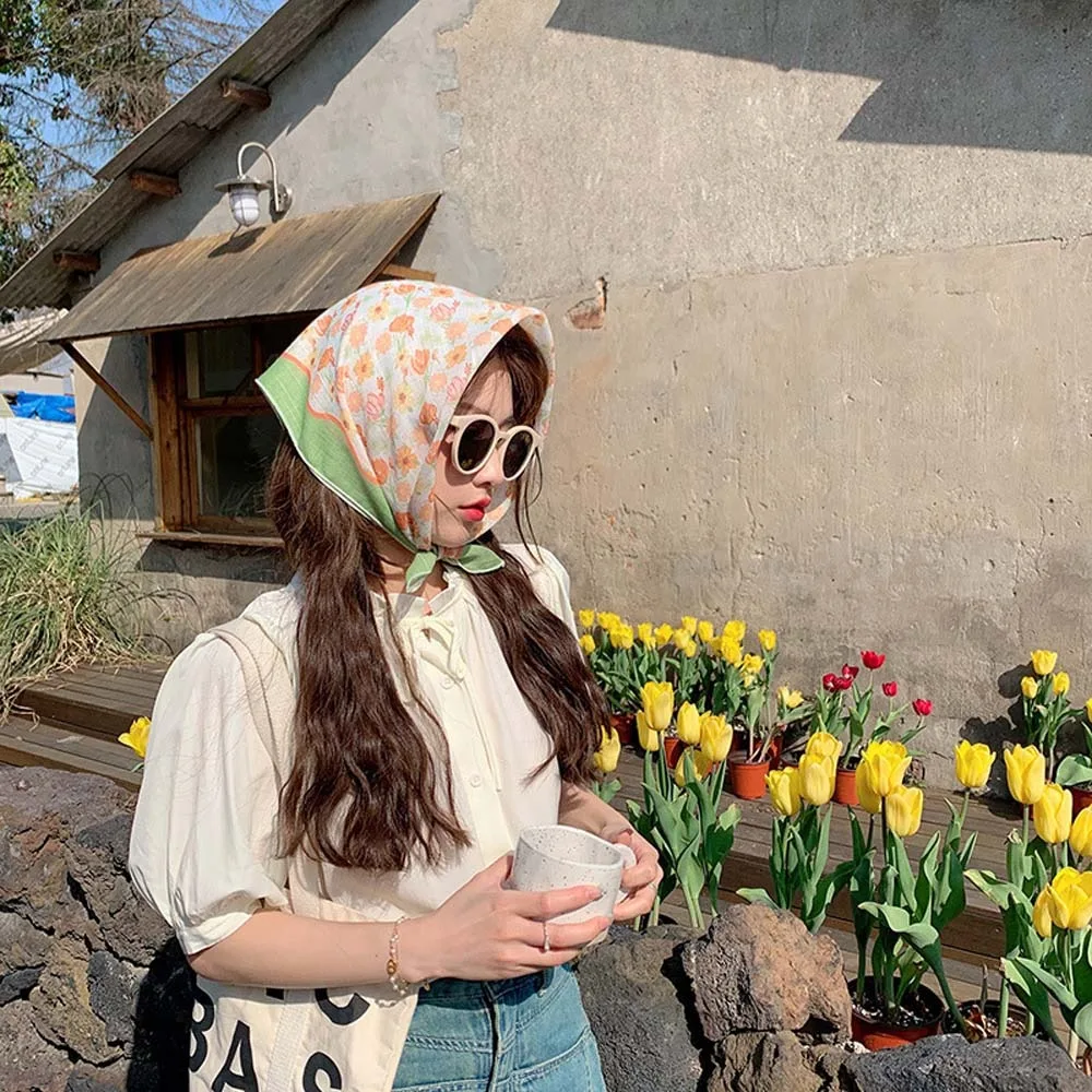 Sweet Breathable Spring Silk Scarf Cotton Quick-drying Square Hijab Scarf Flax Colorful Scarves Vacation