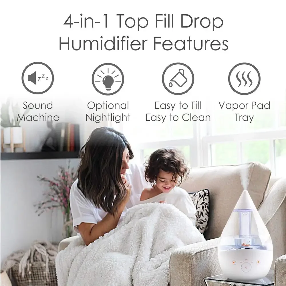 1 Gallon Ultrasonic Cool Mist Humidifier with Sound Machine Nightlight 3 Speed Settings Up to 24hr Run Time Variable Speed