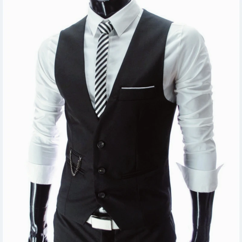 New Slim Fit Mens Suit Vest Single Breasted Casual Vests For Men Solid Formal Businss Male Waistcoat Gilet Homme