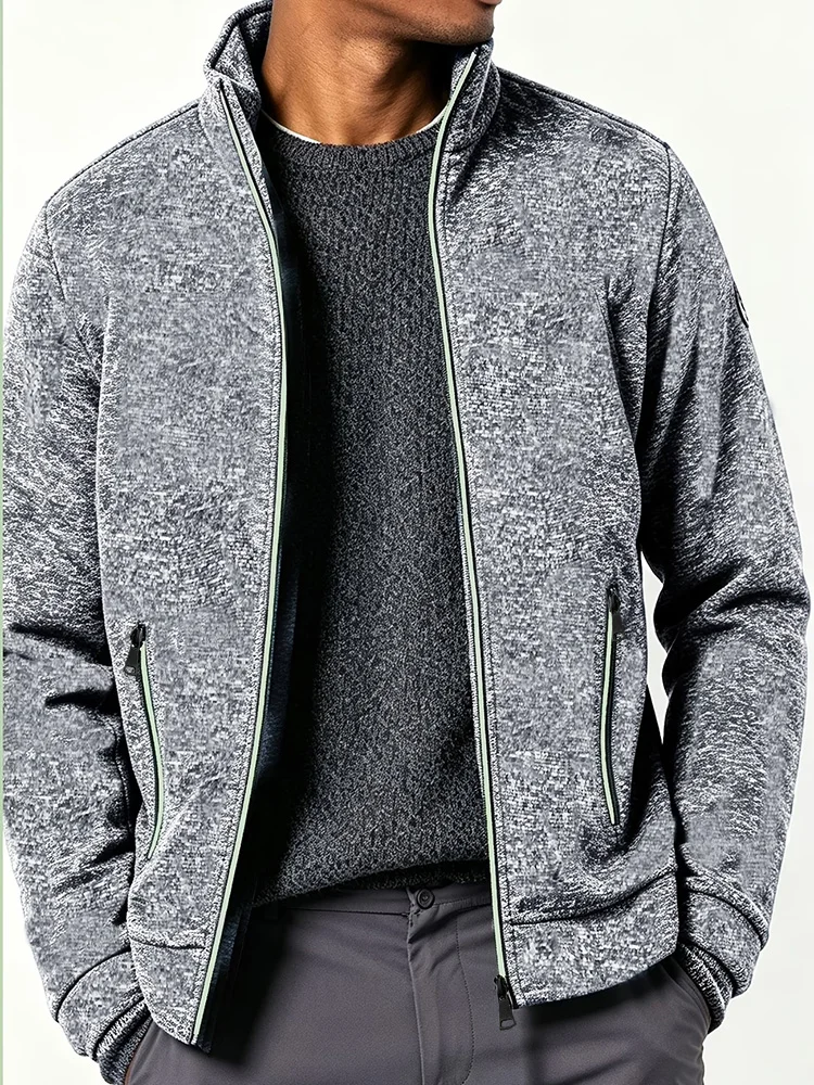 Herren-Sweatshirt-Jacke mit Reißverschluss, Stehkragen, winddicht, modisch, schlichter Stil, Streetwear, weicher Stoff, Freizeitkleidung, Herrenjacke. – Detail 4
