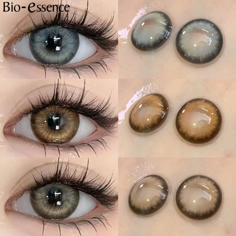 Bio-essence 1 par de lentes coreanas Colorcon, lentes de contacto de colores para ojos, lentes de ojos grandes, lentes rosas, lentes de ojos azules