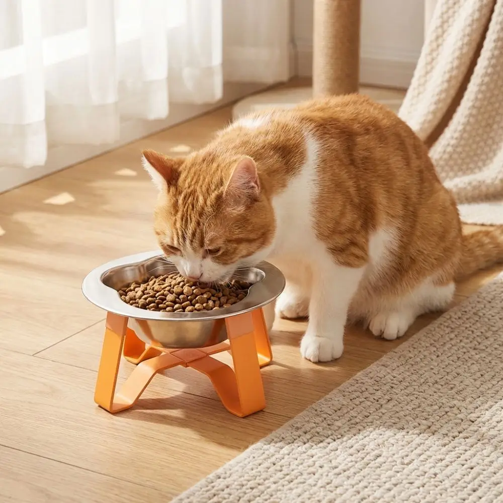 Large Diameter Stainless Steel Cat Bowl Detachable Non-Slip Base Feeding Bowl Protect Cervical Spine Cute Pet High Footed Bowl