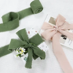 Cotton Ribbon Soft Frayed Edged Ribbon Wholesale Ins Style Wedding Silk Ribbon Green Flower Bouquet Wrap Decoration Frayed 2024