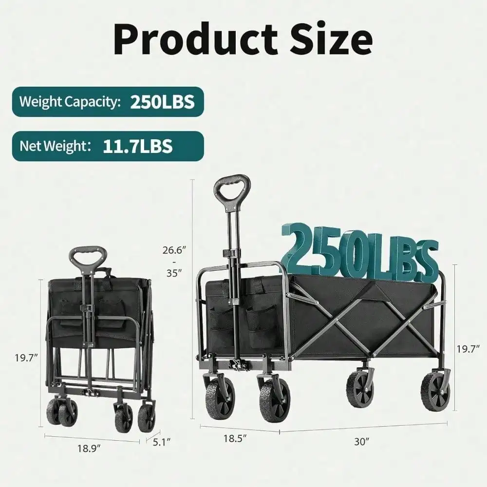 Collapsible Foldable Wagon Cart With All-Terrain Wheels, Heavy Duty Utility Cart For Camping, Beach, RV, Picnic & Outdoor Use