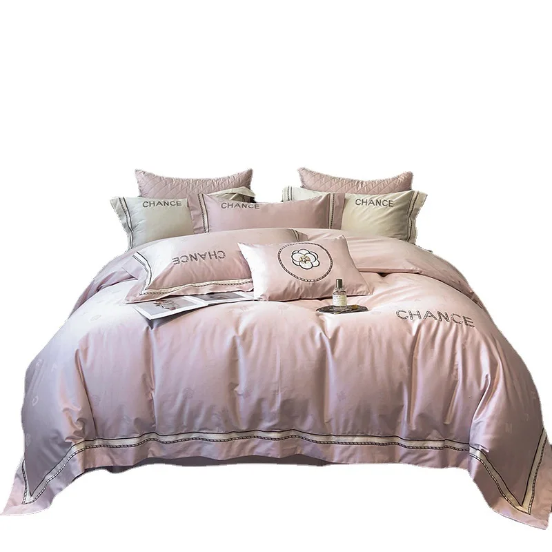 160 Thread Count Long Staple Cotton Satin Jacquard Four Piece Set of All Cotton Home Embroidered Wide Edge Bedding