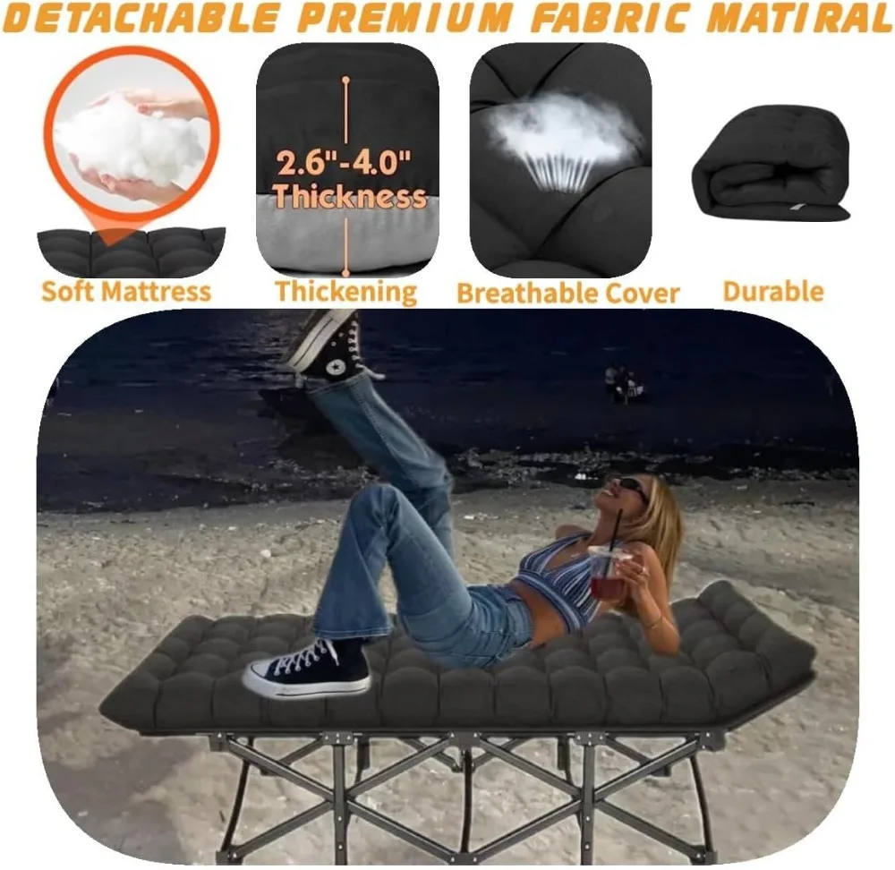 سرير تخييم قابل للطي بعرض للغاية مقاس 32 بوصة مع مرتبة، سرير خارجي محمول عالي التحمل بسعة 900 رطل #4