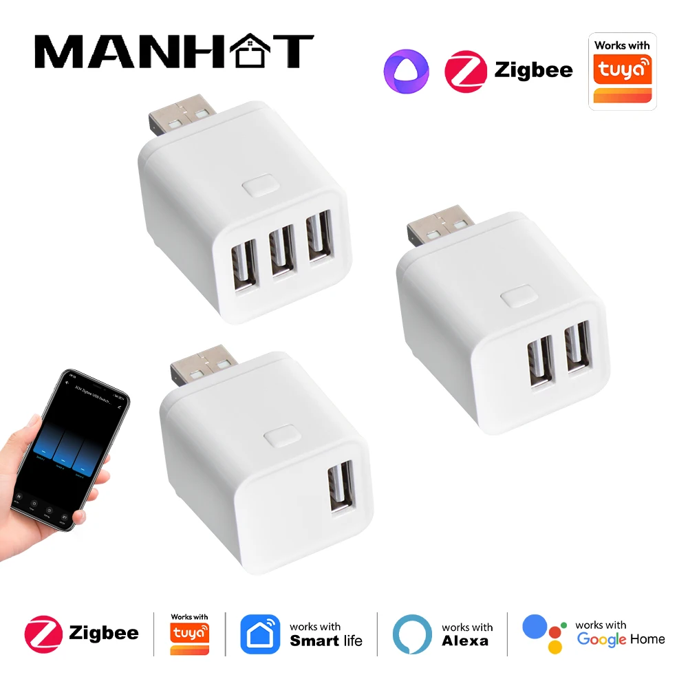 MANHOT ZigBee Smart USB Micro Adapter Mini USB-Stromadapter Multi-Gateway Wireless Hub APP-Fernbedienung für Alexa Google Home