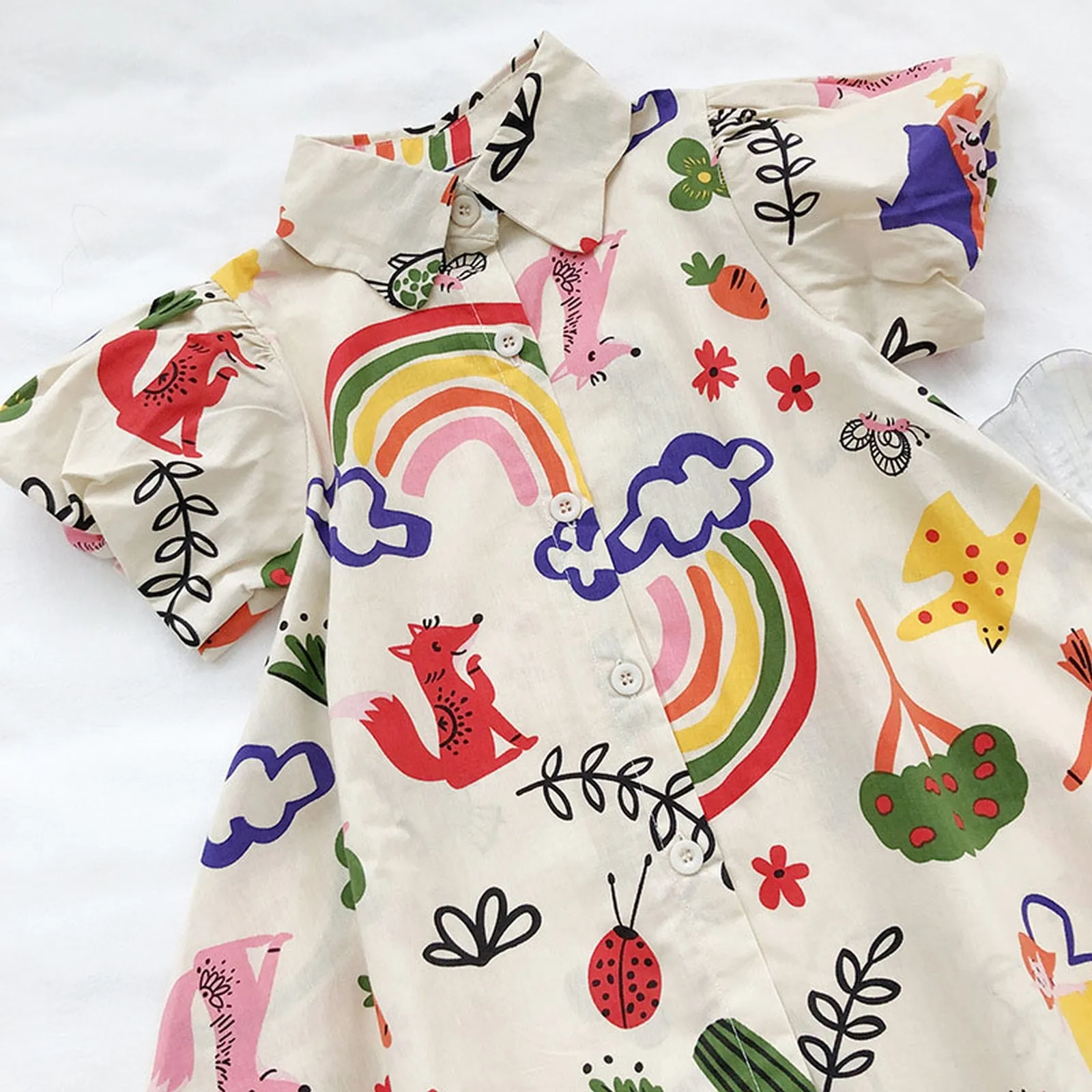 Summer Toddler Kid Baby Girls Dress Clothes Short Sleeved Rainbow Graffiti Print T-shirt Dress Fashion Infant Outfit for 2-8Y