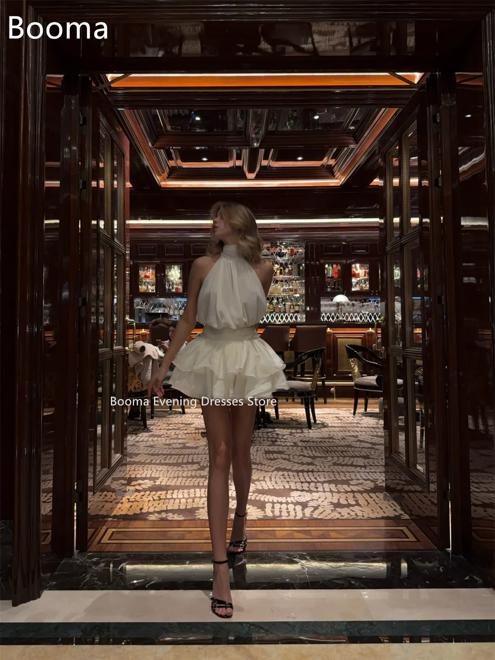 Booma-vestidos de noche sencillos sin mangas, minivestidos de noche con cuello redondo, vestidos formales para mujer, vestidos elegantes plisados para graduación, hechos a medida