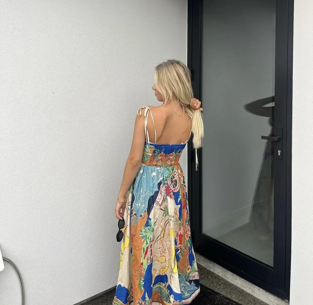 Dames Elegante Rugloze Bandjes Slip Lange Jurken Casual Losse Mouwloze Vakantie Print Zomer Dames A-Lijn Midi Jurk Sexy Nieuw