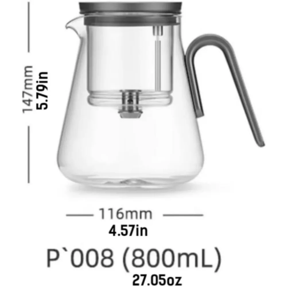 Bild 4: 800ml Hitzebeständige Glas-Teekanne mit Innovativem Deckel-Design, Borosilikat-Teekanne, Einhändige Brühsteuerung, Schwarzer Griff