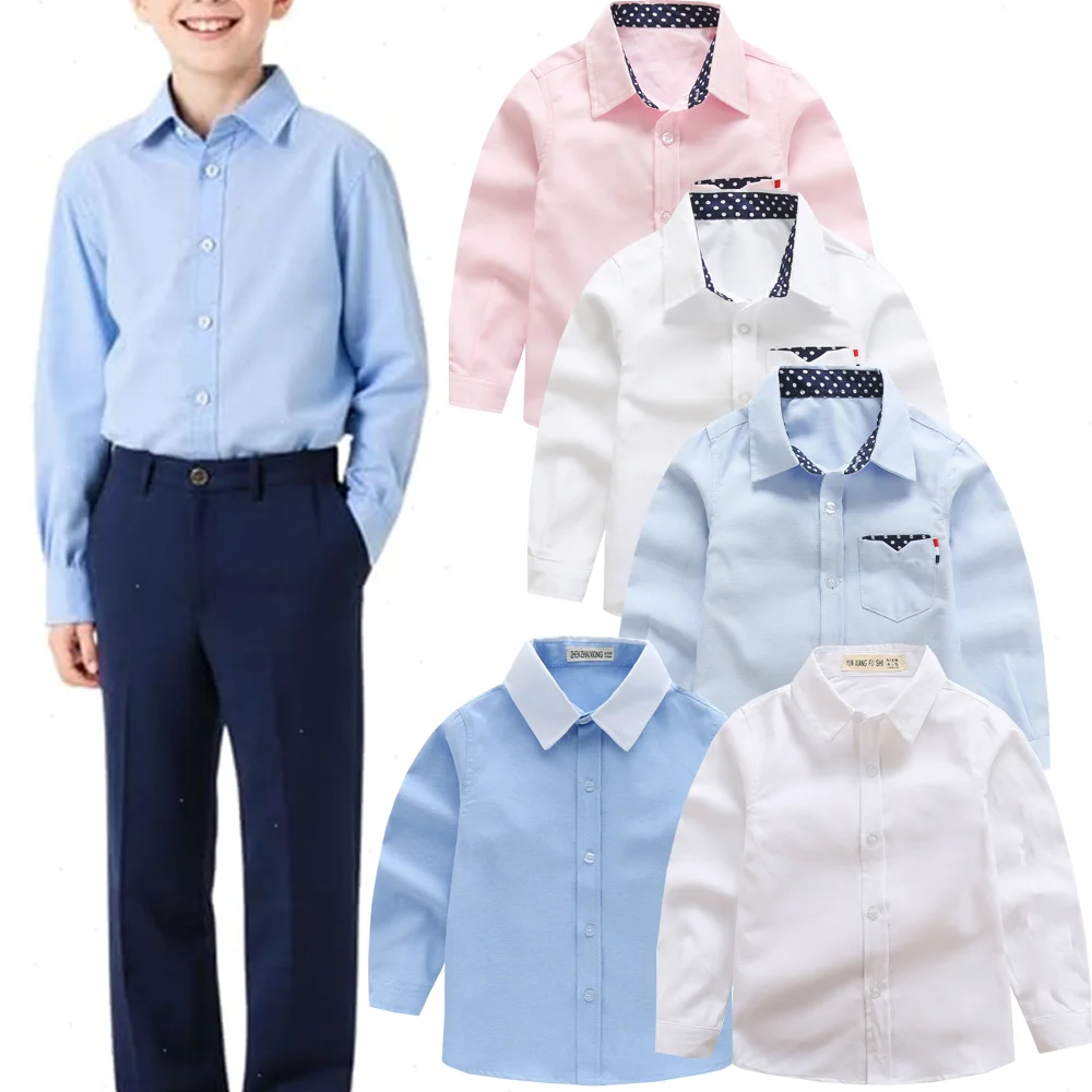 Children's Shirt School Uniform Boys Shirts Long Sleeve Turn-down Collar Kids Cotton Shirt Children Tops Party Wedding Clothes