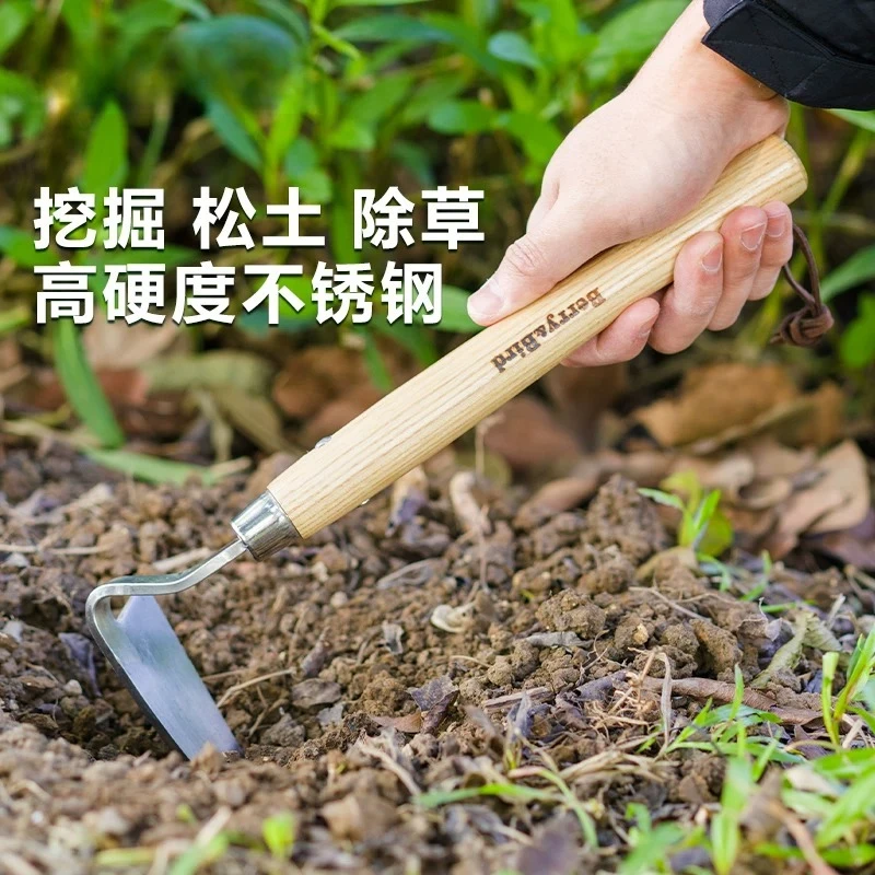 Gardening Forest Stainless Steel Small Hoe Portable Short Wooden Handle Hoe Household