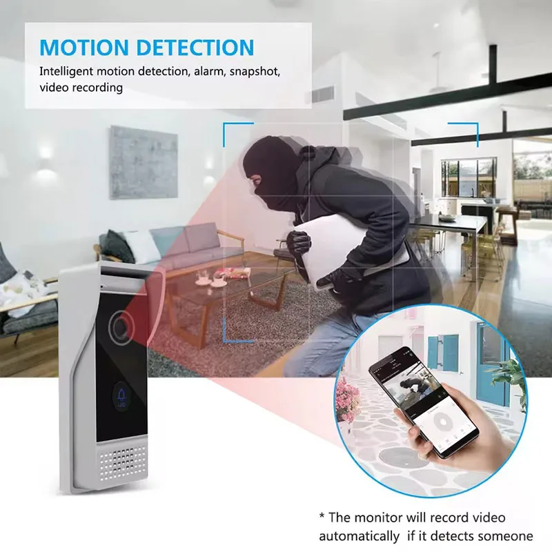 Jeatone 4 Wire 1080P Video Intercom Wireless WiFi Tuya Smart 7 Inch Monitor Kit for Apartment System Home Access Control System