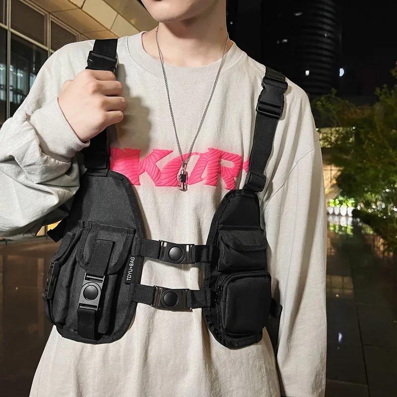 Unisex Chest Pack Fashion Bullet Hip Hop Vest Streetwear Bags Functional Tactical Chest Bag Black Waist Pack Women Chest Rig Bag