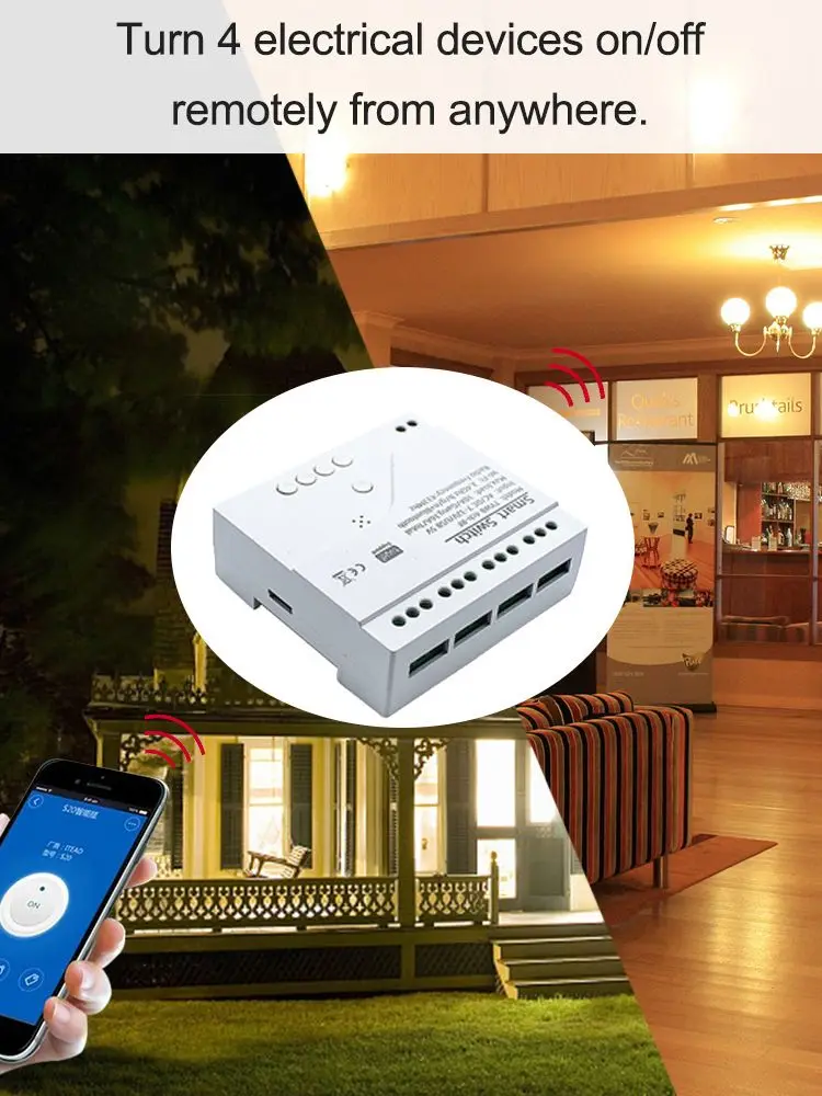 Inteligentny przełącznik światła WiFi 4-kanałowy moduł 12V 24V 220V RF 433 odbiornik 10A przekaźniki współpracujące z Alexa, Google Assistant, Tuya Smart Life — zdjęcie produktu 7