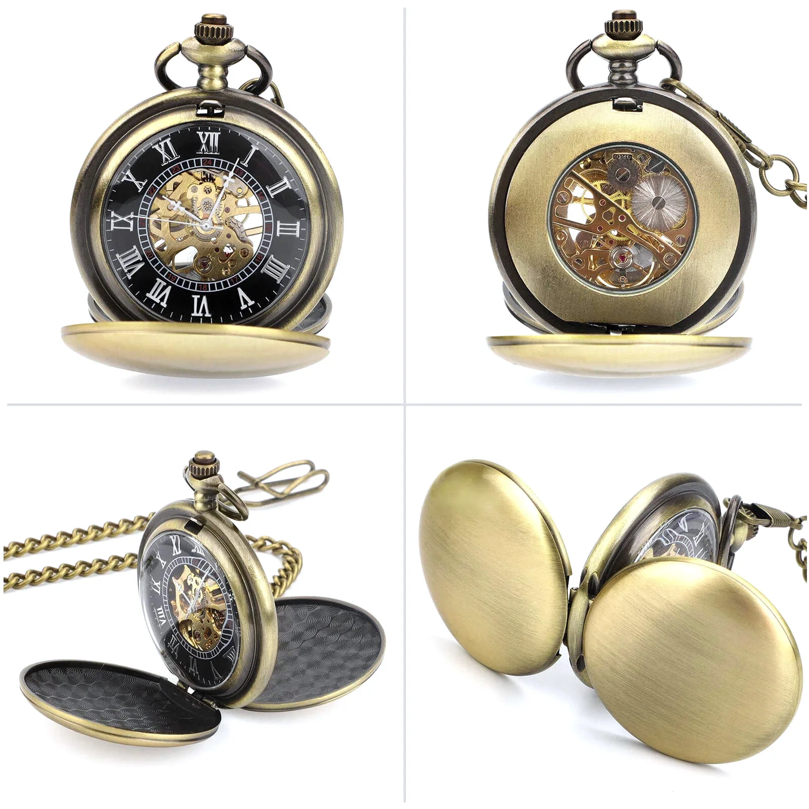 Vintage Mechanical Pocket Watch with Roman Numeral Dial, Classic Hand Wind Fob Watch for Men Birthday Gift