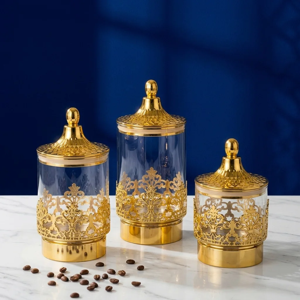 European Transparent Gold-plated Rotating Sealed Cans Snacks Tea Storage Storage Tank Kitchen Living Room Decoration Ornaments