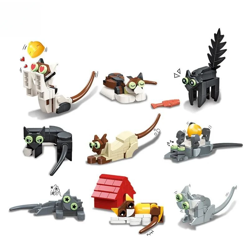 9 in 1 desktop decoration small particles DIY building blocks cute pet cat