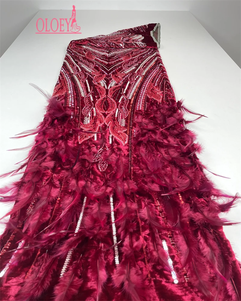 OLOEY  High Quality French Lace Fabric Quality Nigerian feather    Elegant Woman Party Dresses