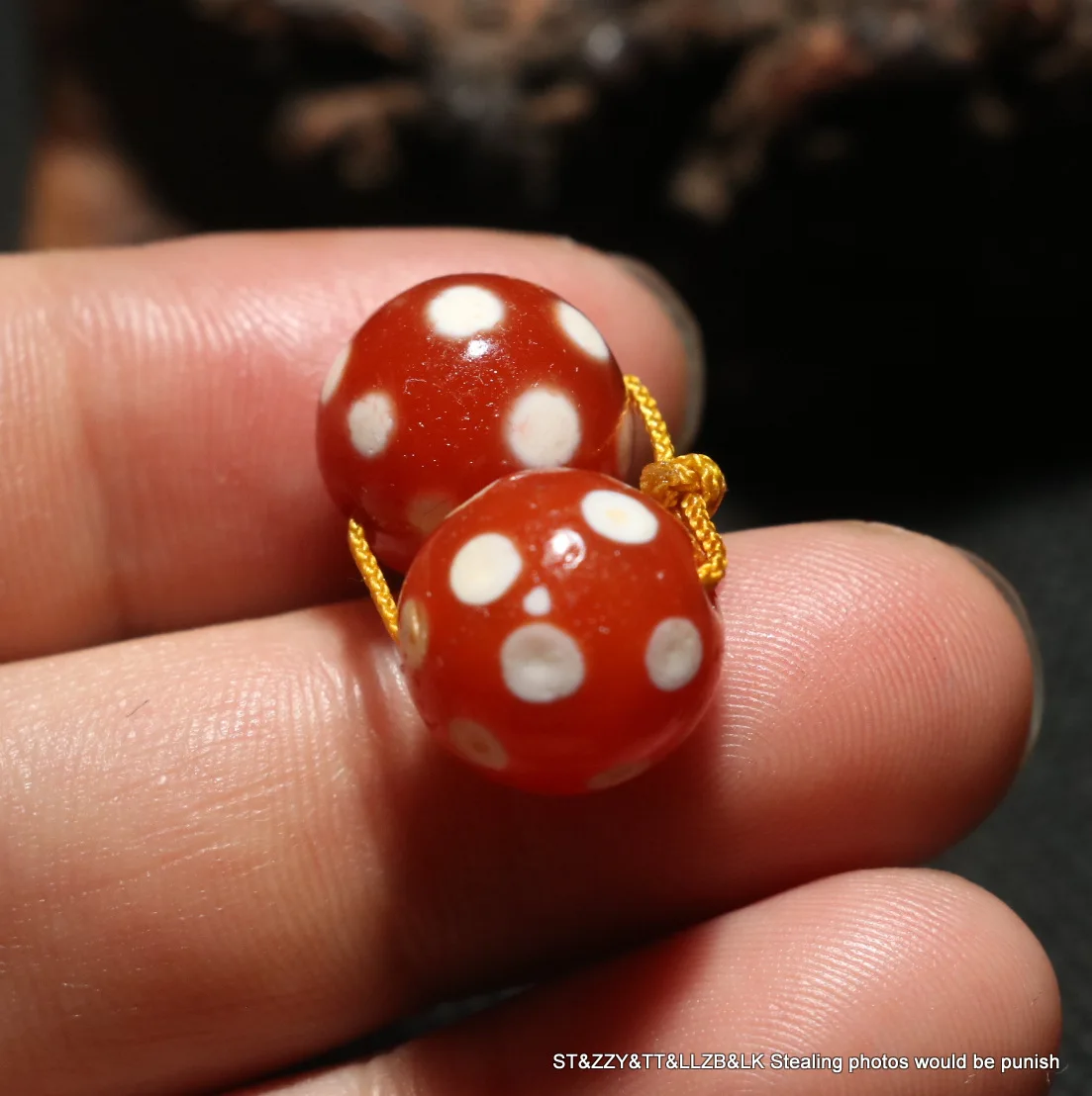 

A Pair Magic Tibetan Old Agate FULL Stars Money Dots Round dZi Bead Amulet 14MM TIMESTOWN