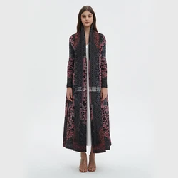 Plisowany damski Abayas kardigan z dziewięcioma rękawami projekt krawata szata Vintage klasyczny nadruk trencz styl boho 2024 lato nowy