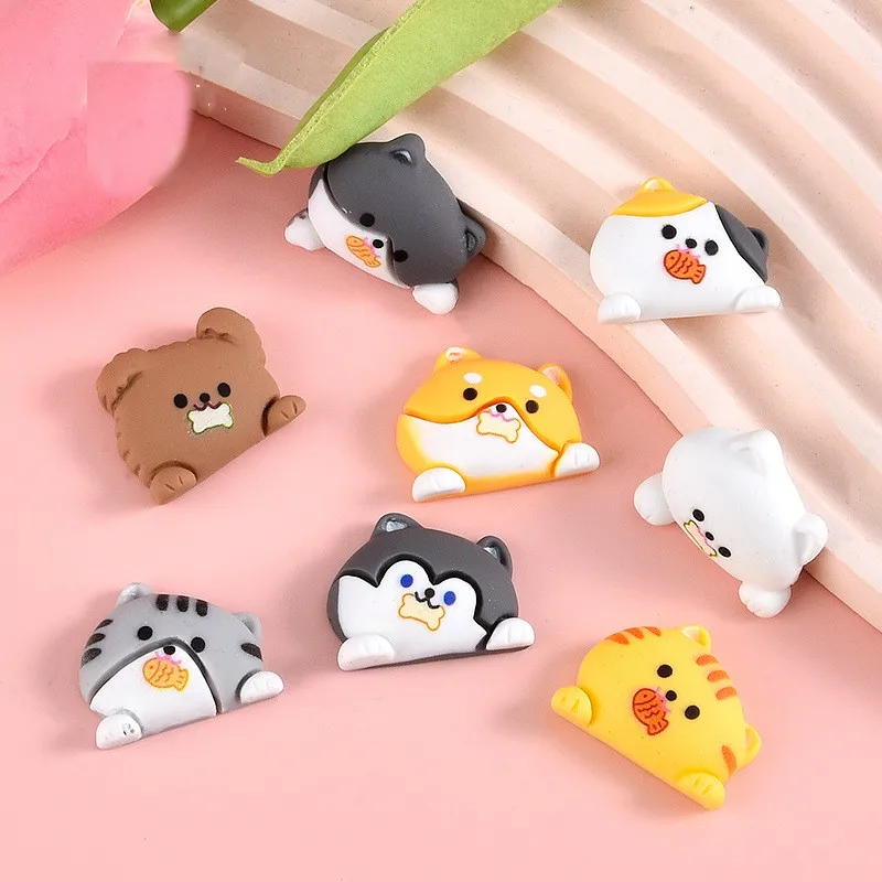 20Pcs Catoon Animal Cat Dog Flatback Resin DIY Scrapbooking Crafts Embellish Kawaii Hairpin Charm Patch Handmade Making Supplies