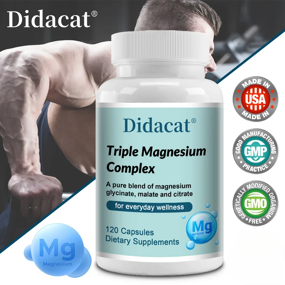 Triple Magnesium Complex - 300 mg Magnesium Glycinate, Malate & Citrate for Muscle, Nerve & Energy, High Absorption, Vegetarian