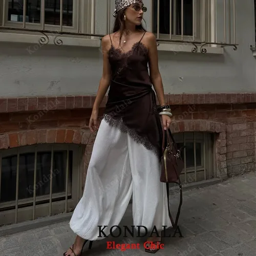 KONDALA mujeres Sexy High Street encaje Cami Vestido corto vestido asimétrico 2025 primavera otoño moda fiesta cena fecha Mujer vestido