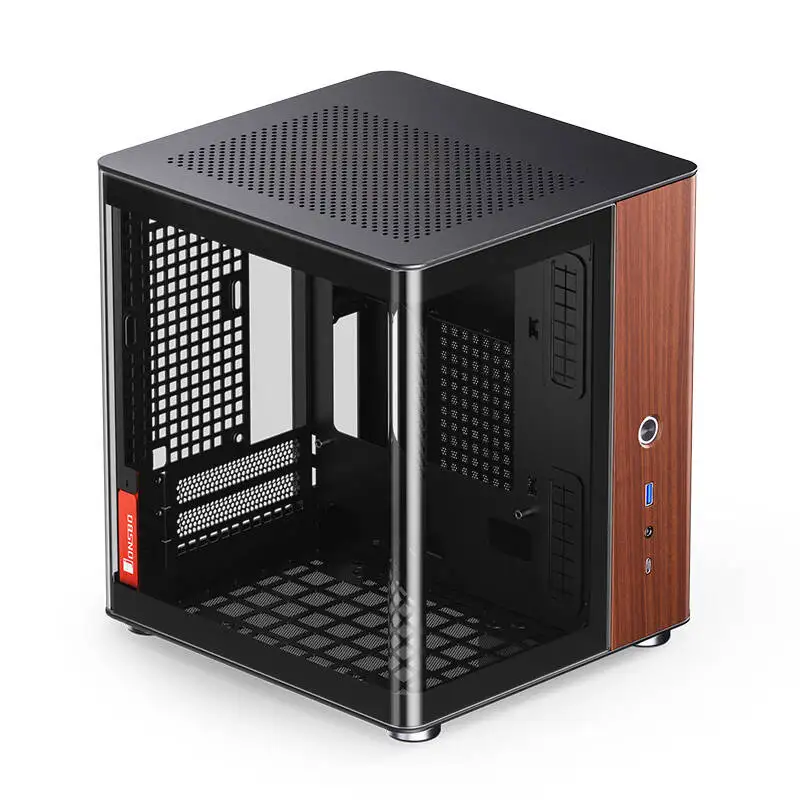 Good Quality JONSBO TK-0 Black ITX Computer CASE with Bent Glass and Walnut Veneer Hyperboloid Glass Design Desktop PC Case view 4