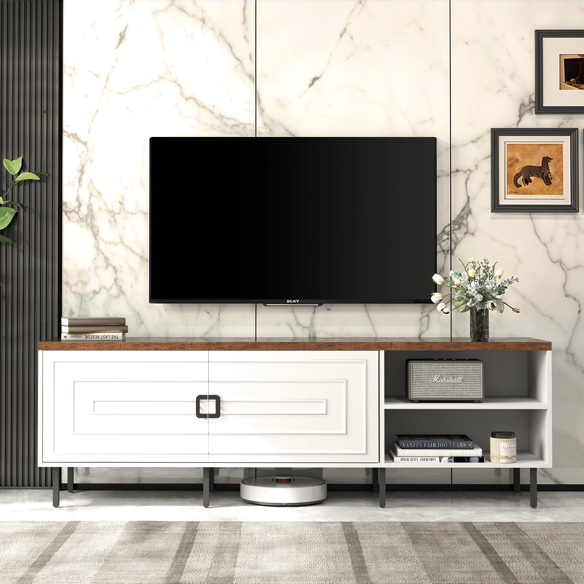 TV Stands Living Room Furniture Stand up to 80 Inch TV, Modern Storage Cabinet Locker Booth Entertainment Center for Bedroom