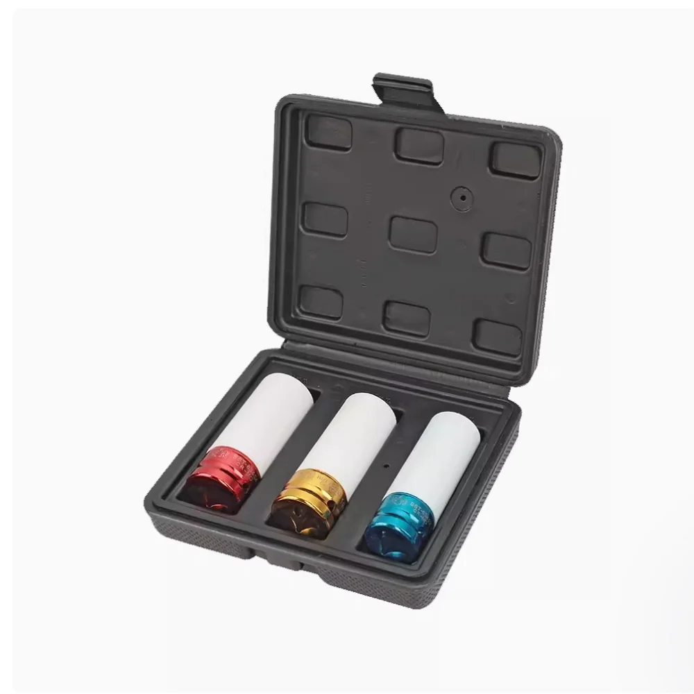 

BESTIR tool 3pcs colored tyre protection socket set 1/2" hex long socket 17 19 21mm CR-MO steel car tool NO.91329