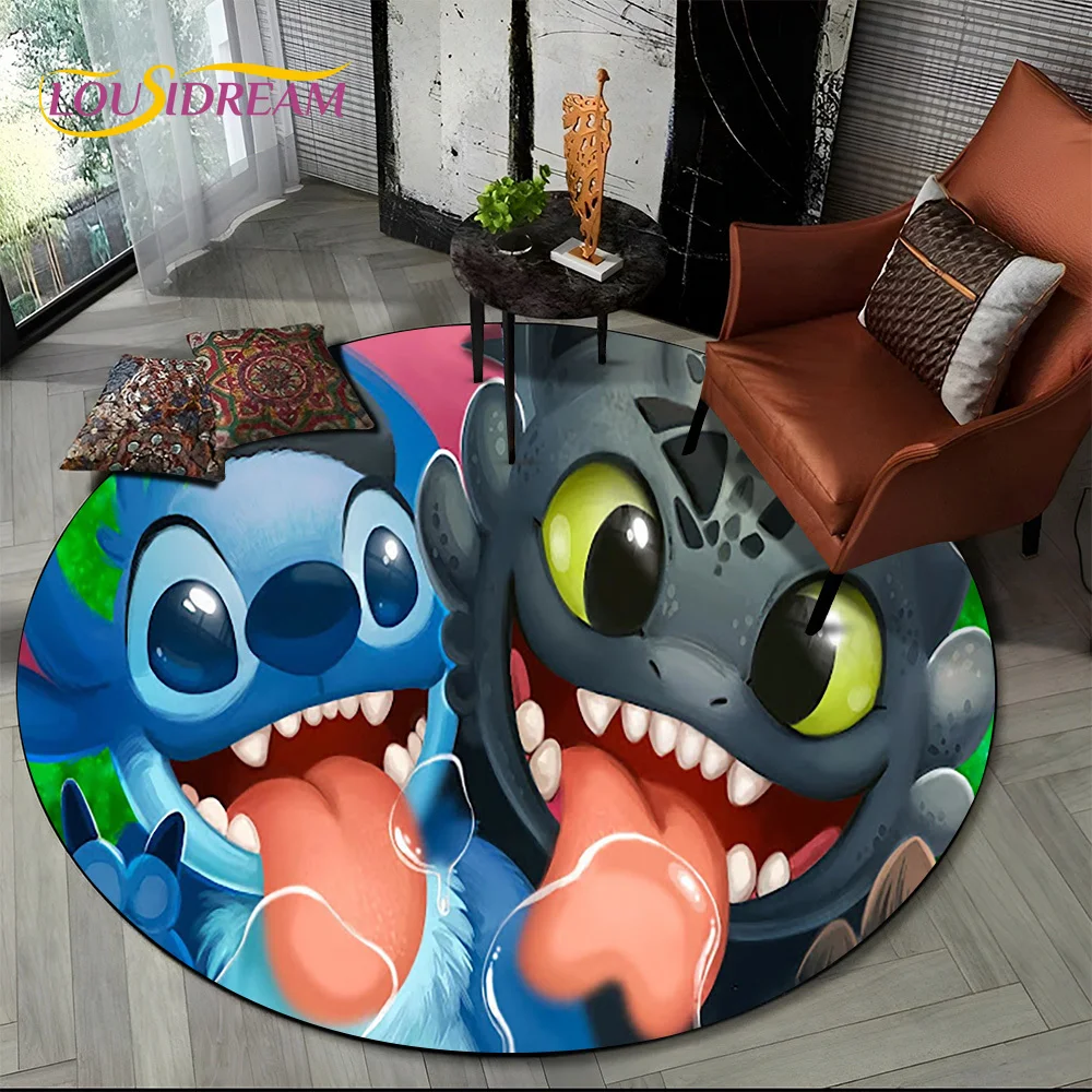 26 Style Cute Stitch Disney Cartoon 3D Round Area Rug,Carpet for Living Room Bedroom Sofa Playroom Decor,kids Non-slip Floor Mat