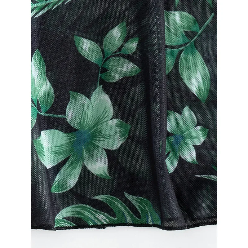 Women Bathing Suit 3 Piece Swimsuit Kimono Sports High Waist Bikini Beach Cover Up Drawstring Swimwear Print Bathing Suit Swim