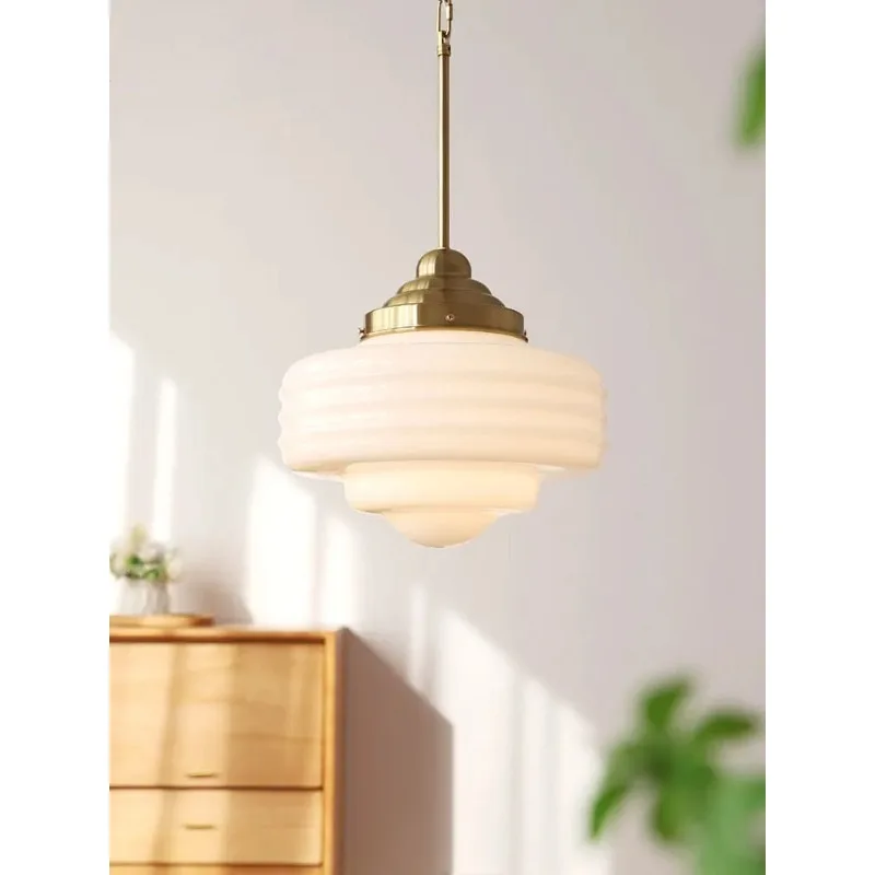 

French cream style glass dining pendant light bedroom bar counter homestay office desk minimalist hallway lighting fixtures E27