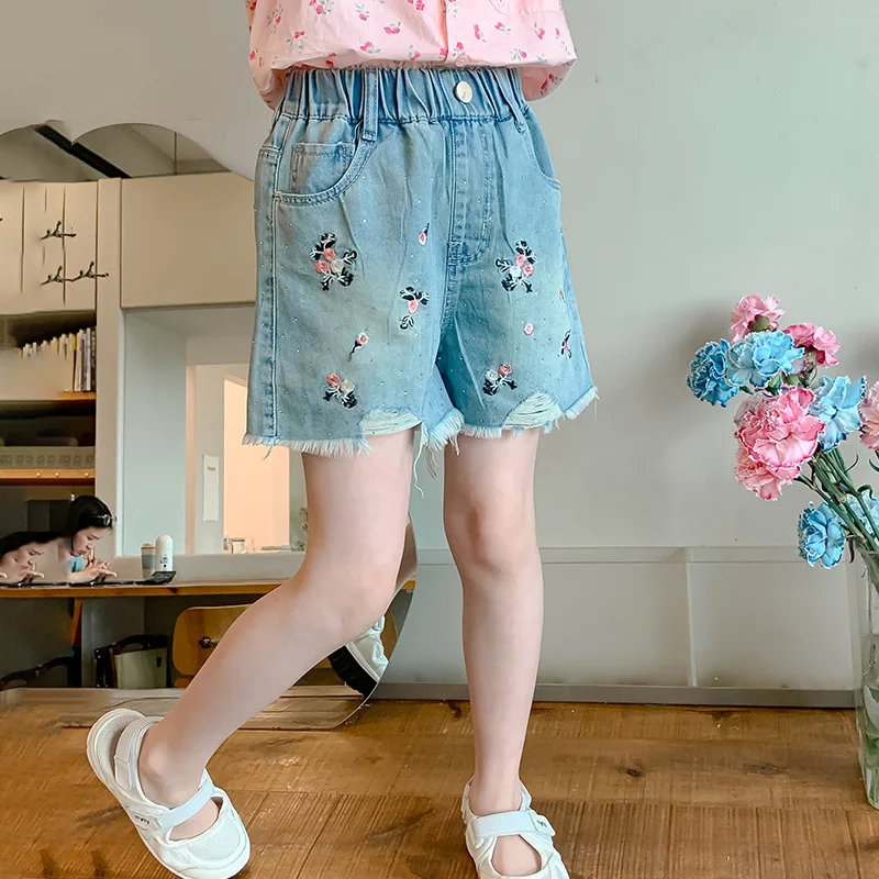 

Girls Bottoms Denim Shorts Summer Dress 2024 New Korean Version Children Pants Foreign Girls Wear Summer Five-quarter Pants