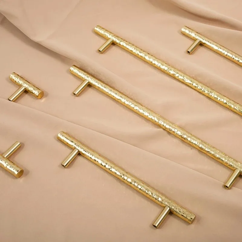 Solid Brass Wardrobe Handles Hammered Texture Handles Gold Cabinet Storage Handles Single Hole Drawer Knobs Furniture Hardware