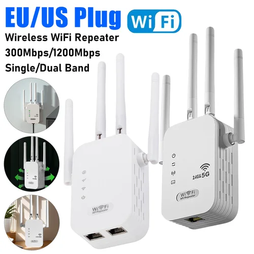 Imagen 1 del producto Repetidor WiFi inalámbrico con puerto WAN/LAN RJ45, extensor Wifi de doble banda de 2,4 GHz/5 GHz, amplificador de señal Wi-Fi para el hogar y la Oficina