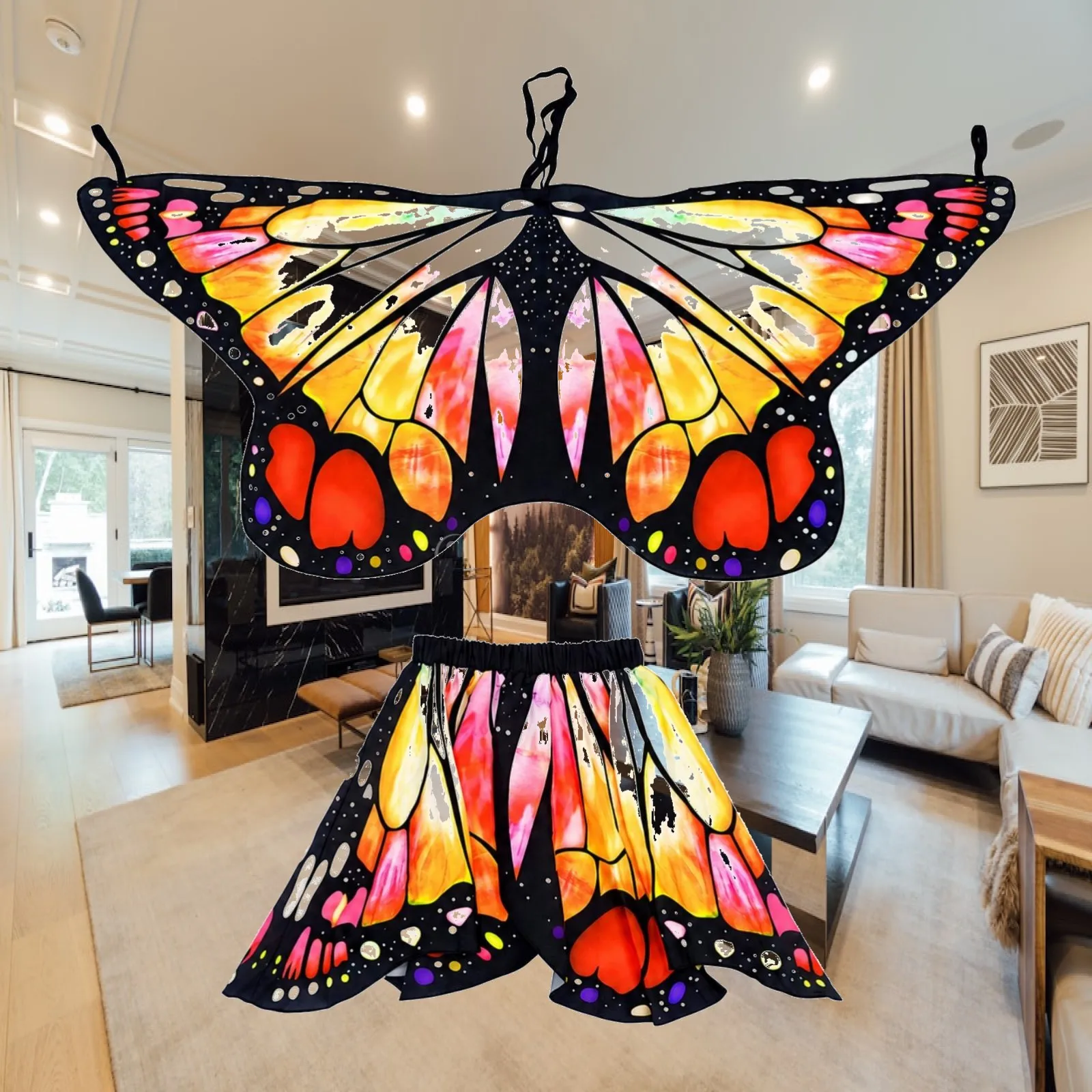 Butterfly Costume with Skirt Easy-to-Wear Butterfly Wings with Skirt Adjustable Soft for Girls, Halloween, School Performances