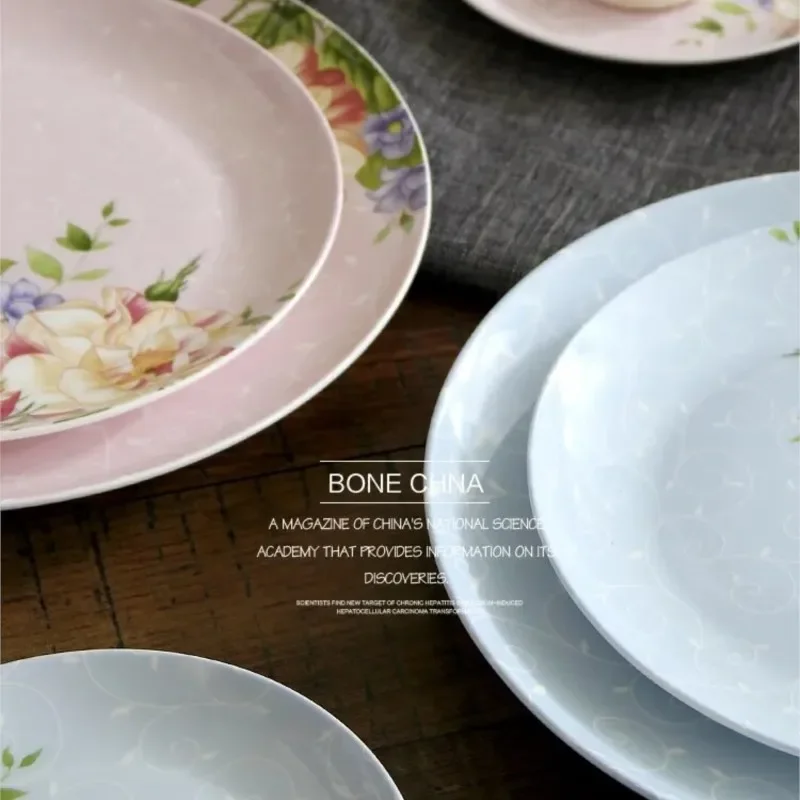 8inch, Bone China Dinnerware, Floral Vintage Design, Ceramic Buffet Dish, Decorative Plate, Porcelain Dinner Plate