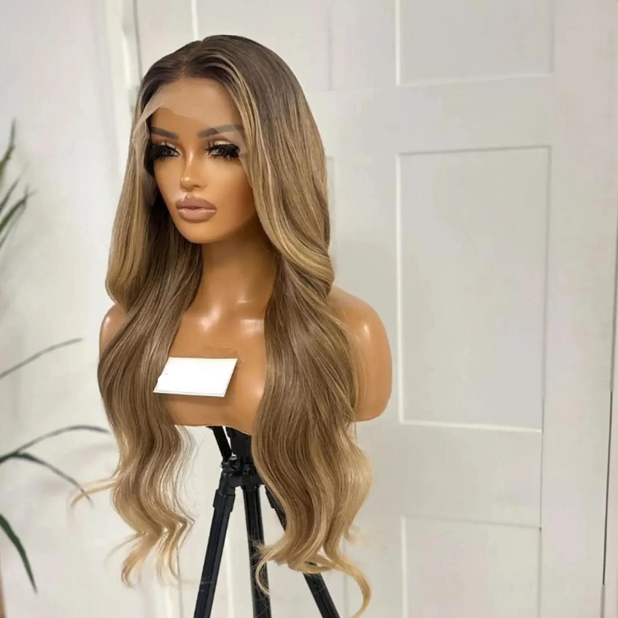 28 Inches Blonde Balayage Wig Premium Quality Synthetic Lace Front Wig HighlightsPremium Fibre Loose Wave Long Wigs Preplucked