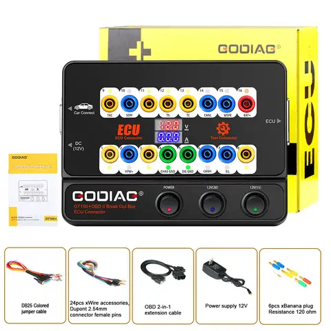Godiag GT100 and GT100 Pro OBDII Breakout Box ECU Bench Connector Adds Electronic Current Display and CANBUS Protocol