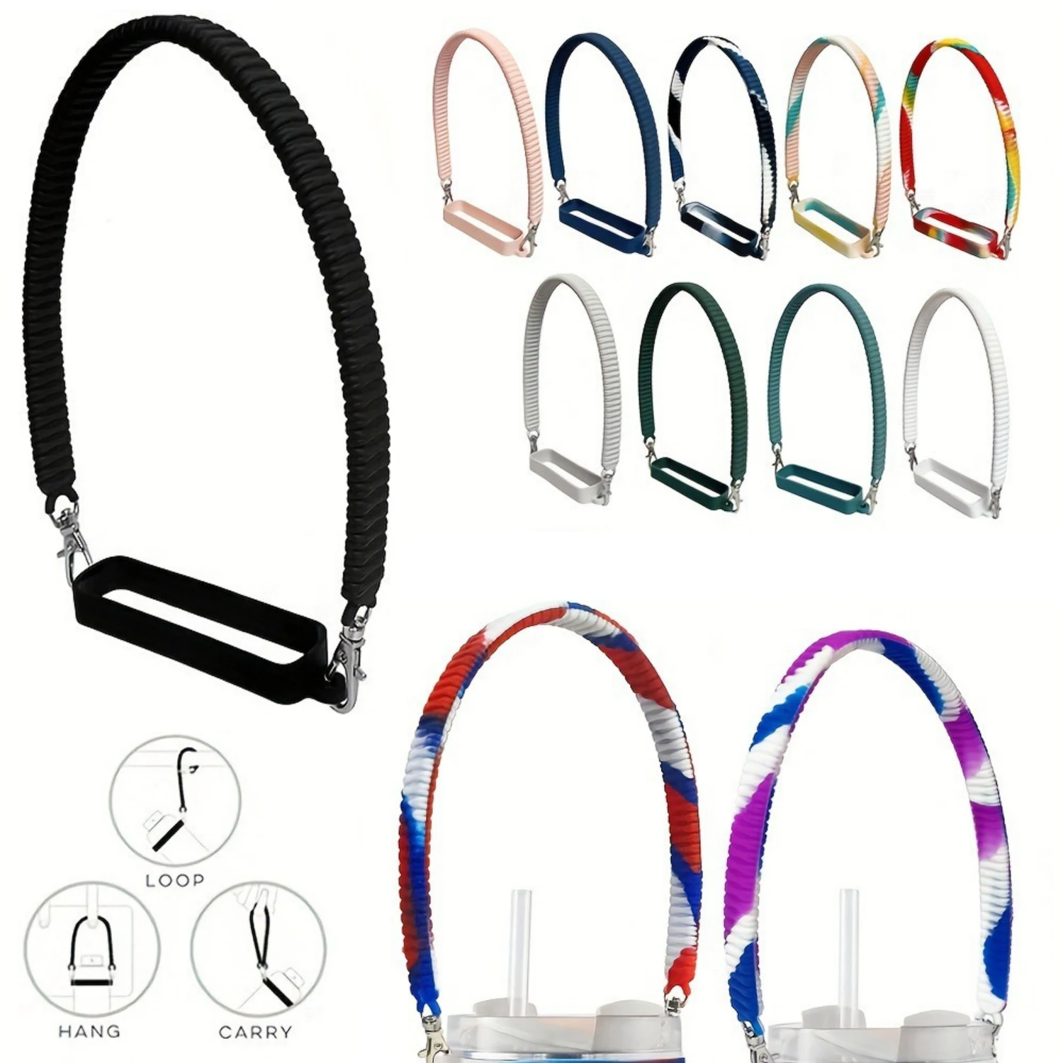 Silicone Water Bottle Strap Handle Portable Cup Carrier Holder Adjustable Sling Lanyard Fit 8-40oz Tumbler Water Cup Accessories