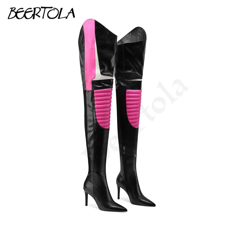 

Women's Color Matching Pointed Toe Sports Boots Stiletto Heels Over The Knee Street Knee High Boots Fashion High Heel Boots